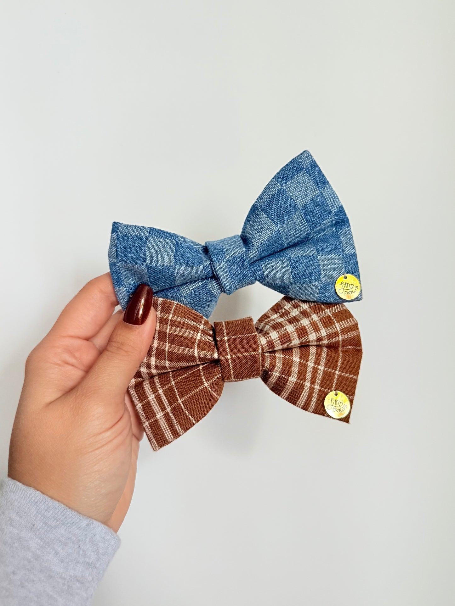 Denim Gingham Pet Bow