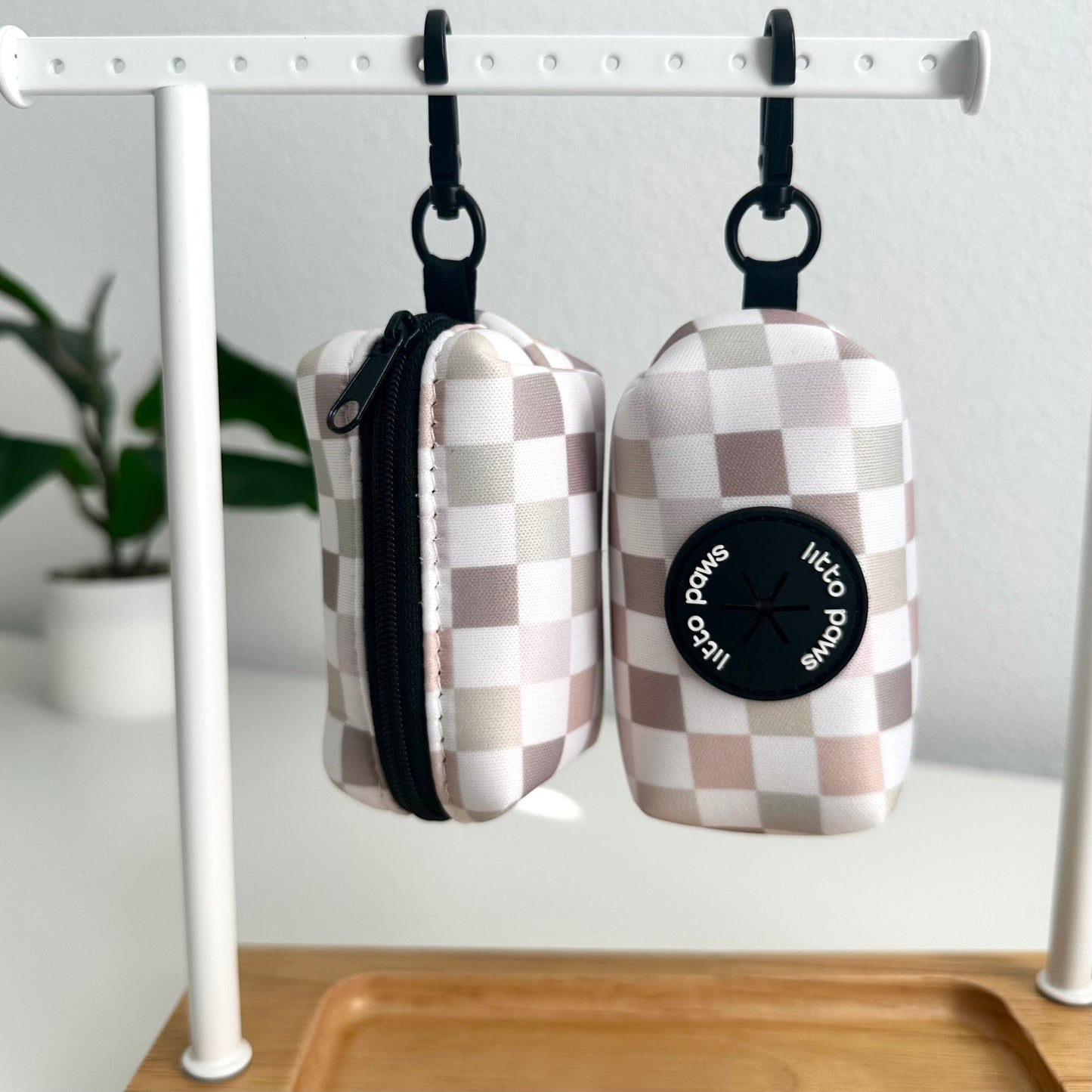 Neutral Checkered Poop Bag Holder