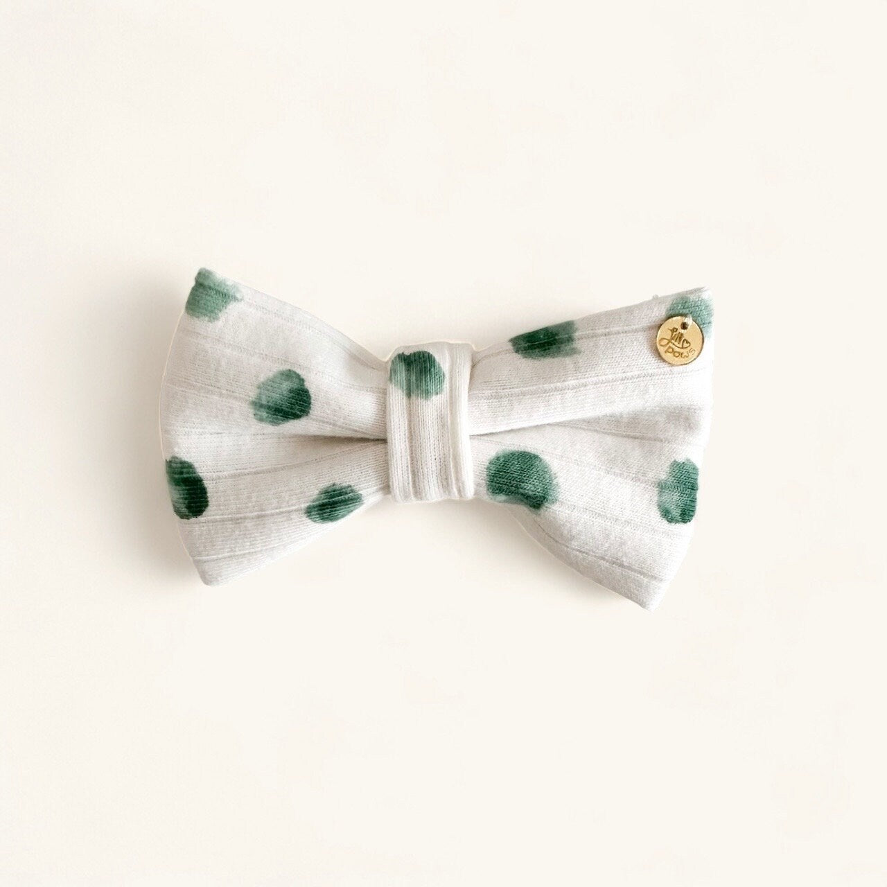White and Green Polka Dot Knit Pet Bow