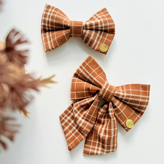 Brown Plaid Dog Bow