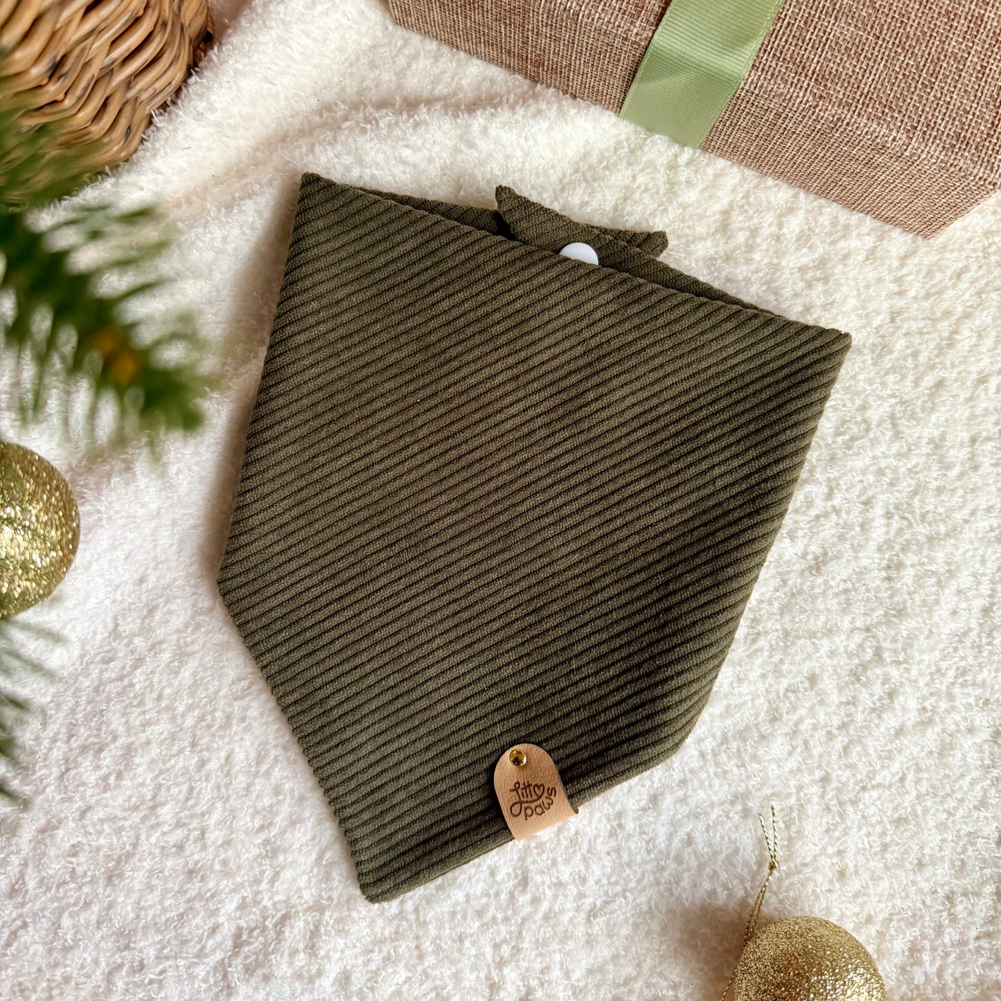 Olive Corduroy Winter Pet Bandana