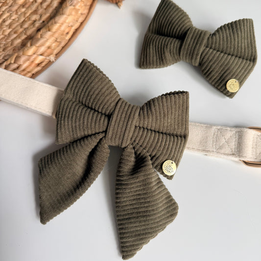 Olive Corduroy Dog Bow