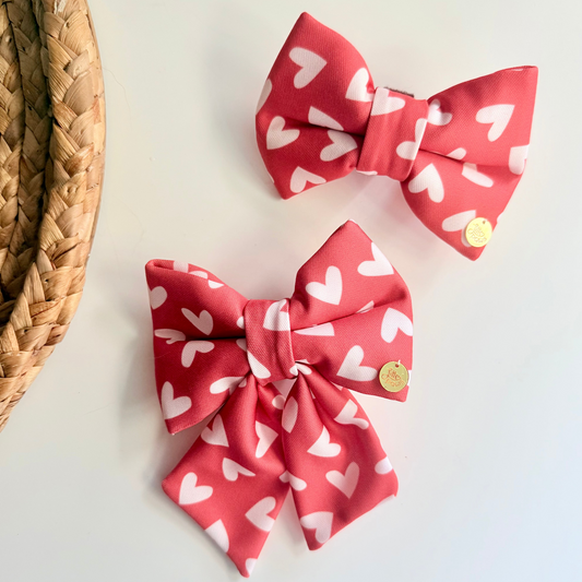 Classic Red & White Hearts Pet Bow