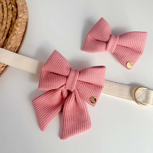 Pink Knit Dog Bow