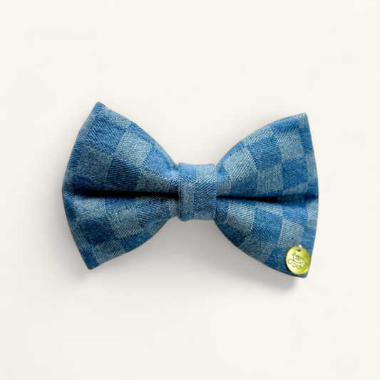 Denim Gingham Pet Bow
