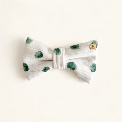 White and Green Polka Dot Knit Pet Bow