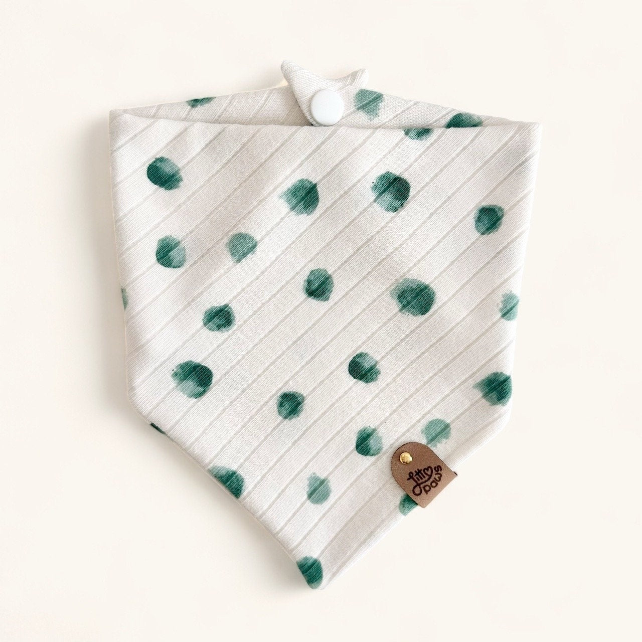 White and Green Polka Dot Knit Pet Bandana