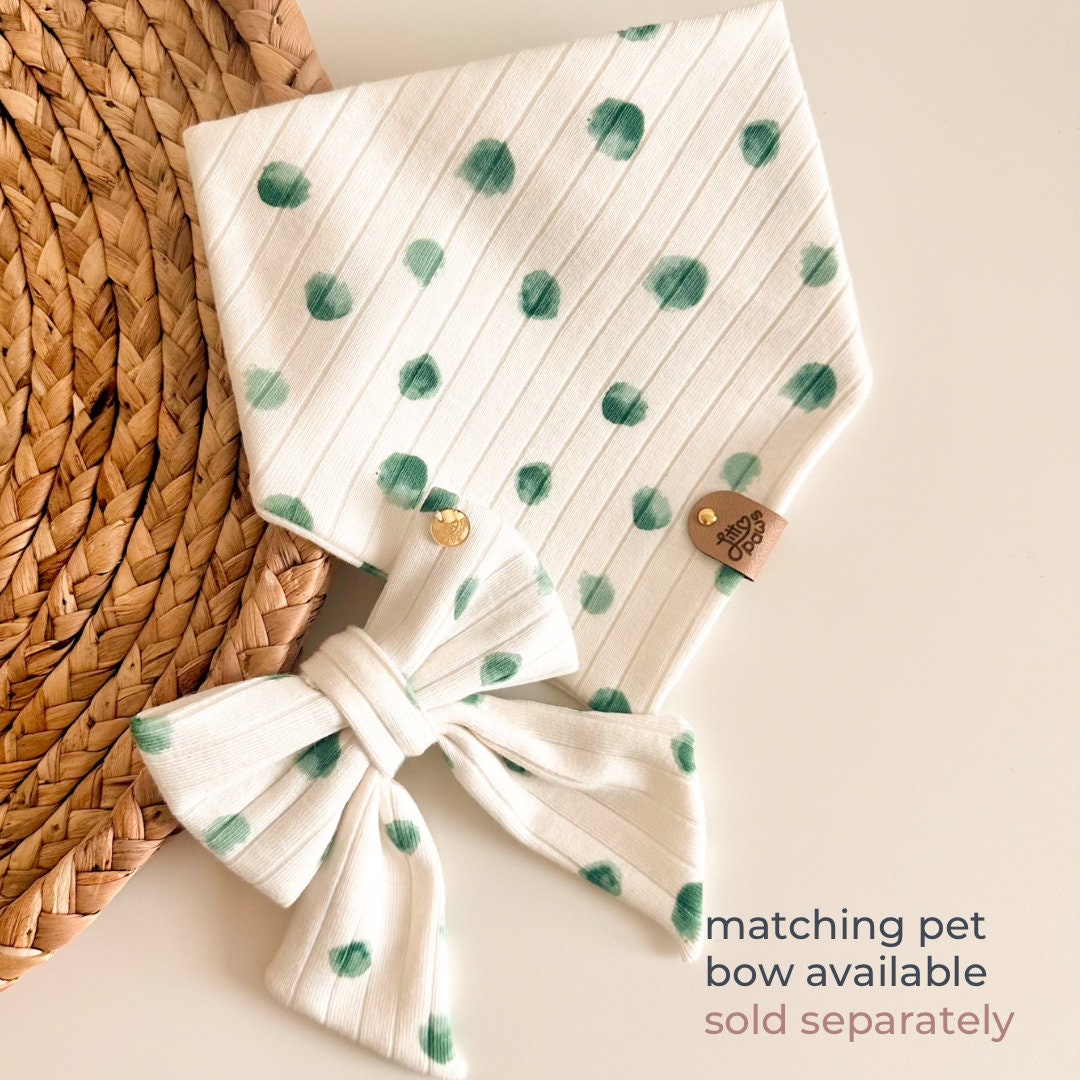 White and Green Polka Dot Knit Pet Bandana